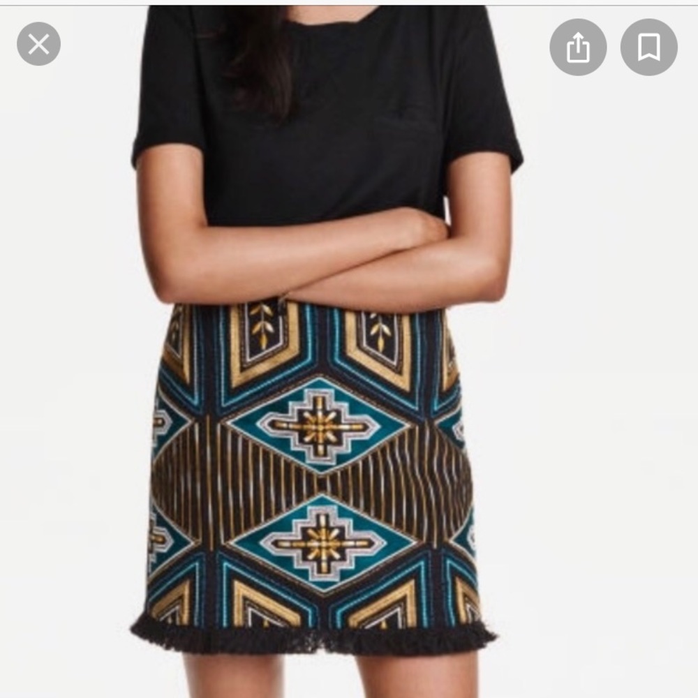 H&M Beaded Embroidered Mini Skirt